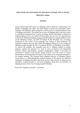 THE STUDY of LINGUISTIC on MINAHASA ETHNIC VOCAL MUSIC Maikel B.G