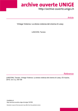 Vintage Violence La Strana Violenza Del Cinema Di Losey Tarcisio Lancioni