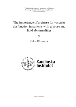 The Importance of Arginase for Vascular Dysfunction in Patients with Glucose and Lipid Abnormalities