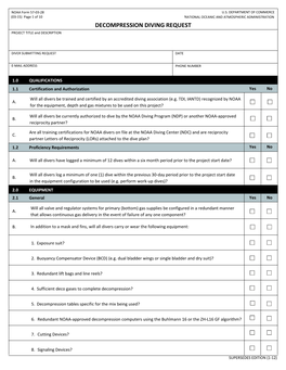 NOAA Form 57-03-28 Decompression Diving Request