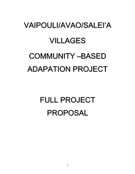 Vaipouli/Avao/Salei'a Villages Community –Based Adapation Project Full Project Proposal