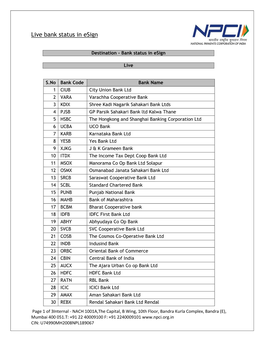 Live Bank Status in Esign