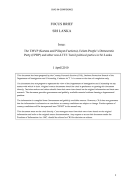 And Other Non-LTTE Tamil Political Parties in Sri Lanka 1 April 2010