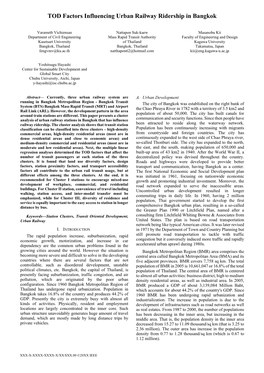 TOD Factors Influencing Urban Railway Ridership in Bangkok