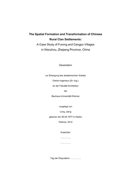 A Case Study of Furong and Cangpo Villages in Wenzhou, Zhejiang Province, China