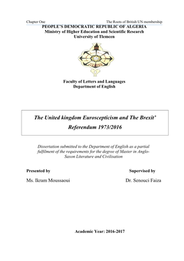 The United Kingdom Euroscepticism and the Brexit' Referendum 1973