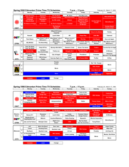 11 Pm Spring 1990 Edmonton Prime Time TV Schedules 7 Pm