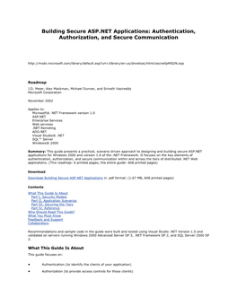 Building Secure ASP.NET Applications: Authentication, Authorization, and Secure Communication