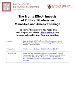 The Trump Effect: Impacts of Political Rhetoric on Minorities and America’S Image