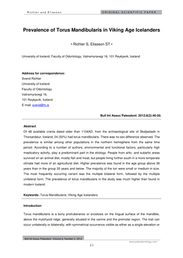 Prevalence of Torus Mandibularis in Viking Age Icelanders