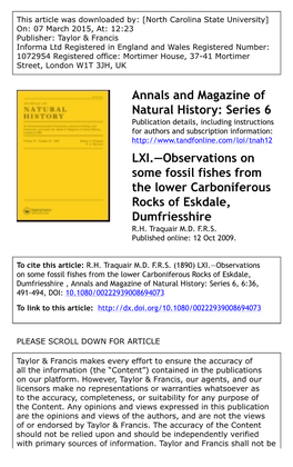 Annals and Magazine of Natural History: Series 6 LXI