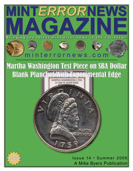 Martha Washington Test Piece on SBA Dollar Blank Planchet with Experimental Edge