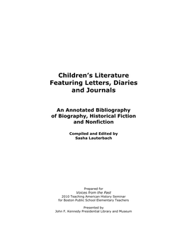 Children's Literature Featuring Letters, Diaries, and Journals