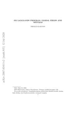 Arxiv:2007.03411V2 [Math.NT] 12 Jul 2020 Nt Hua Oa Nesnmdl,Ctnetcomplex