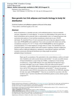 New Genetic Loci Link Adipose and Insulin Biology to Body Fat Distribution