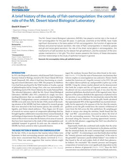 A Brief History of the Study of Fish Osmoregulation: the Central Role Of