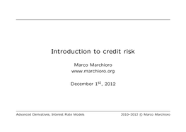 Introduction to Credit Risk