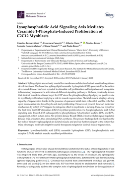 Lysophosphatidic Acid Signaling Axis Mediates Ceramide 1-Phosphate-Induced Proliferation of C2C12 Myoblasts