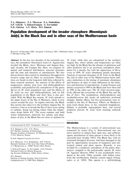 Population Development of the Invader Ctenophore Mnemiopsis Leidyi, in the Black Sea and in Other Seas of the Mediterranean Basin