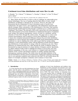 Catchment Travel Time Distributions and Water Flow in Soils A