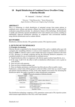 18 Rapid Disinfection of Combined Sewer Overflow Using Chlorine Dioxide