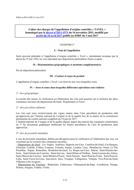 Cahier Des Charges De L'appellation D'origine Contrôlée Tavel