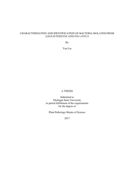 Characterization and Identification of Bacteria Isolated from Lolium Perenne and Poa Annua