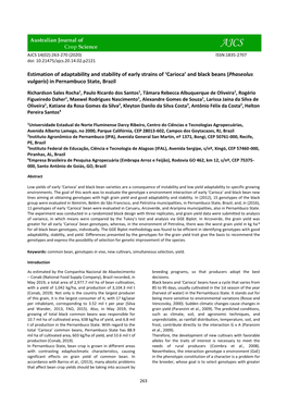 Estimation of Adaptability and Stability of Early Strains of 'Carioca' and Black Beans (Phaseolus Vulgaris) in Pernambuco St