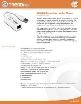 56K USB Phone/Internet/Fax Modem TFM-561U (V1.0R)