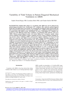 Variability of Tidal Volume in Patient-Triggered Mechanical Ventilation in ARDS