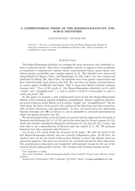 A Combinatorial Proof of the Rogers-Ramanujan and Schur Identities