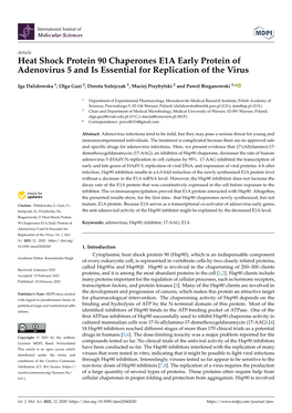 Heat Shock Protein 90 Chaperones E1A Early Protein of Adenovirus 5 and Is Essential for Replication of the Virus