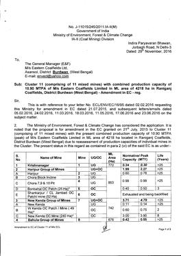 Coal Mining) Division Indira Paryavaran Bhawan, Jorbagh Road, N Delhi-S Dated: 29Th November, 2016