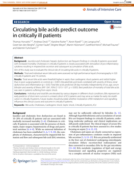 Circulating Bile Acids Predict Outcome in Critically Ill Patients