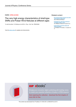 The Very High Energy Characteristics of Shell-Type Snrs and Pulsar Wind Nebulae at Diﬀerent Ages