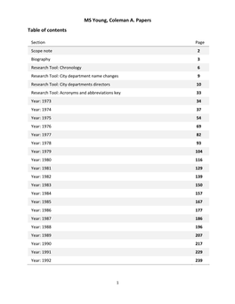 MS Young, Coleman A. Papers Table of Contents