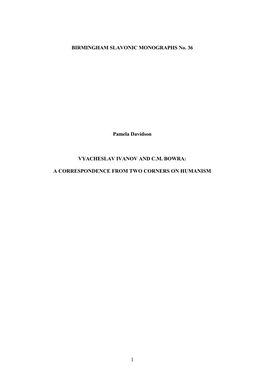 Vyacheslav Ivanov and C.M. Bowra: a Correspondence from Two Corners on Humanism