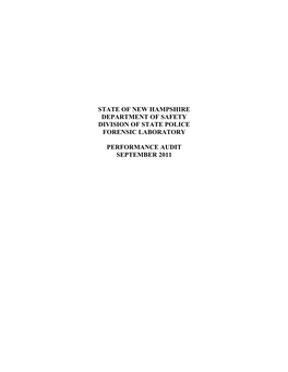 State of New Hampshire Department of Safety Division of State Police Forensic Laboratory Performance Audit September 2011