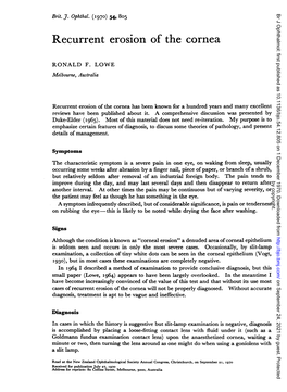 Recurrent Erosion of the Cornea