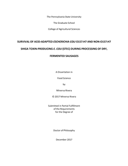 Survival of Acid-Adapted Escherichia Coli O157:H7 and Non-O157:H7