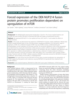 Forced Expression of the DEK-NUP214 Fusion Protein