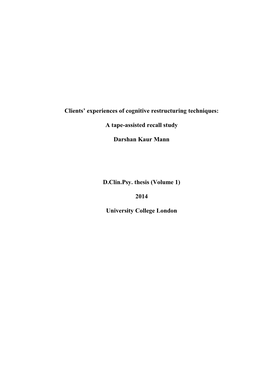 Clients' Experiences of Cognitive Restructuring Techniques: a Tape-Assisted Recall Study