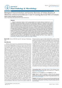 Biological Characterization and Genetic Diversity of Indian Strains