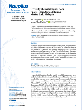 Diversity of Coastal Mysids from Pulau Tinggi, Sultan Iskandar Marine Park, Malaysia