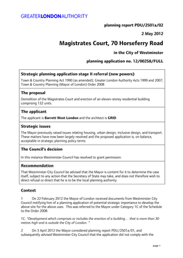 Magistrates Court, 70 Horseferry Road in the City of Westminster Planning Application No