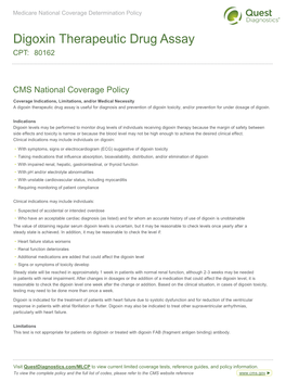 Digoxin Therapeutic Drug Assay CPT: 80162