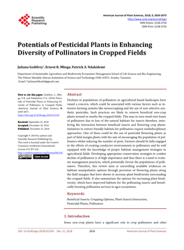 Potentials of Pesticidal Plants in Enhancing Diversity of Pollinators in Cropped Fields