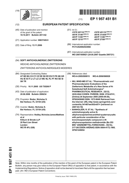 Soft Anticholinergic Zwitterions Weiche Anticholinerge Zwitterionen Zwitterions Anticholinergiques Moderes