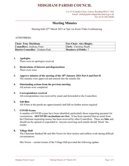 Midgham Meeting Minutes 22Nd March