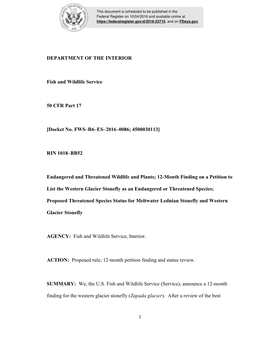 Proposed Listing of Glacial Stoneflies